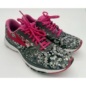 Brooks Women's Launch 3 Running Shoes Sneakers Size 8.5 Pink Red Gray Geometric